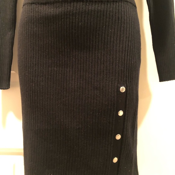 NWOT Say What- black sweater top and sweater skirt set with gold tone buttons - Picture 3 of 6